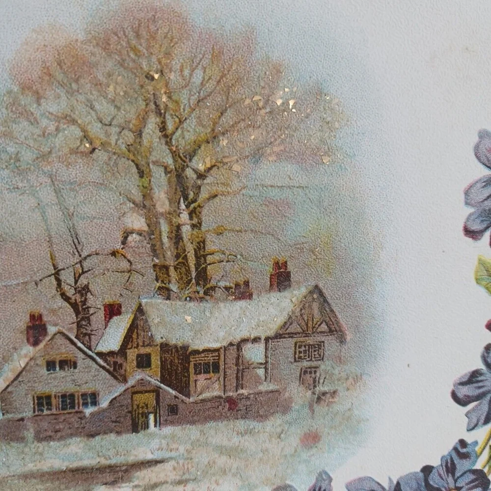 Antique Victorian Winter Farm Die Cut Embossed Card